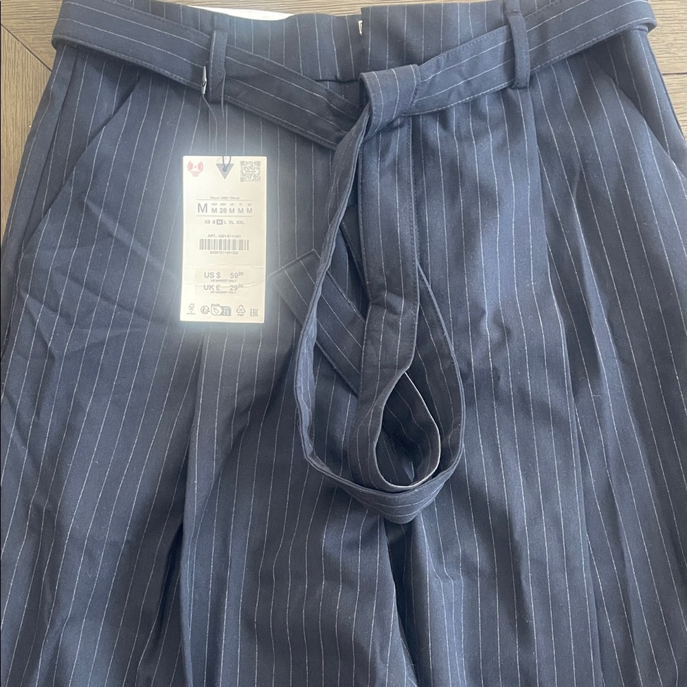 Zara Navy Pinstripe Straight Leg Pants